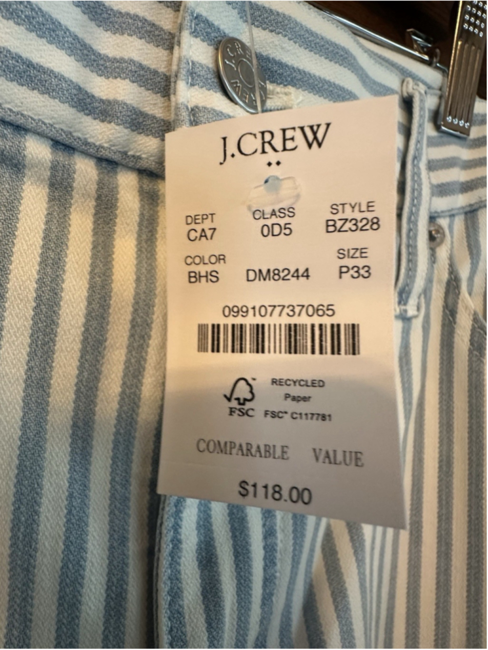 NWT J.Crew Striped High-Rise Wide-Leg Cropped Pants Women's 33P Blue White $118 - Picture 4 of 7